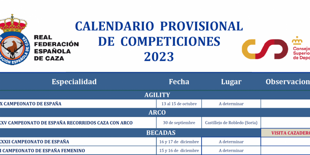 La Real Federación Española de Caza anuncia el calendario de competiciones de 2023